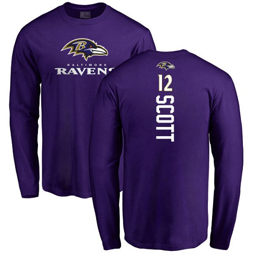 Men Baltimore Ravens Purple Jaleel Scott Backer NFL Football #12 Long Sleeve T Shirt->nfl t-shirts->Sports Accessory